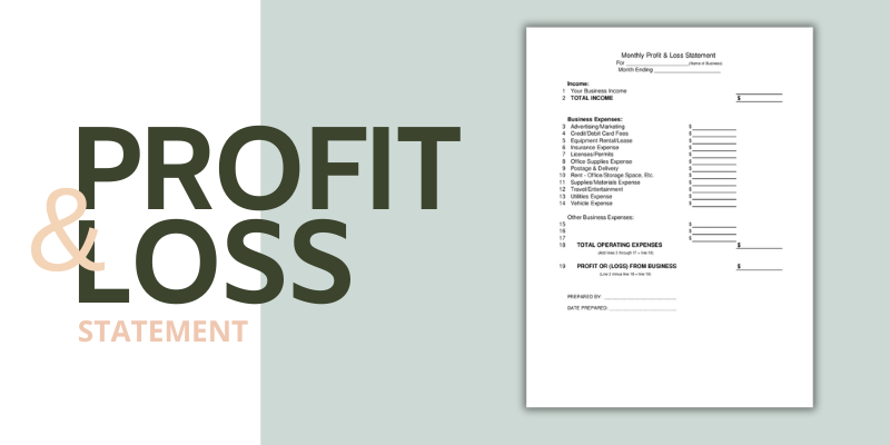 The blank template of the profit and loss statement form